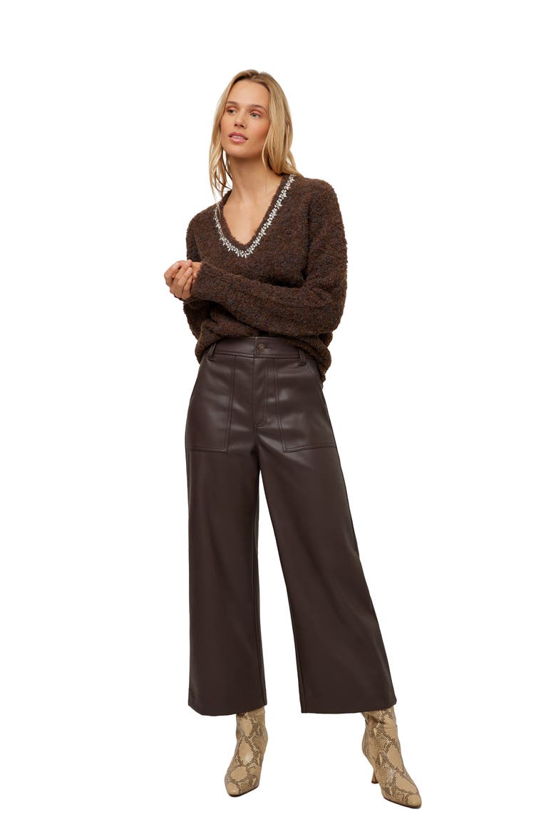 Rylee Faux Leather Wide Leg Crop Pants, Alternate, color, BROWN