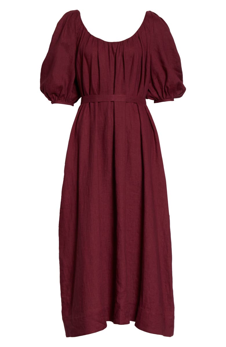 Mansur Gavriel Balloon Sleeve Linen Midi Dress, Alternate, color, 