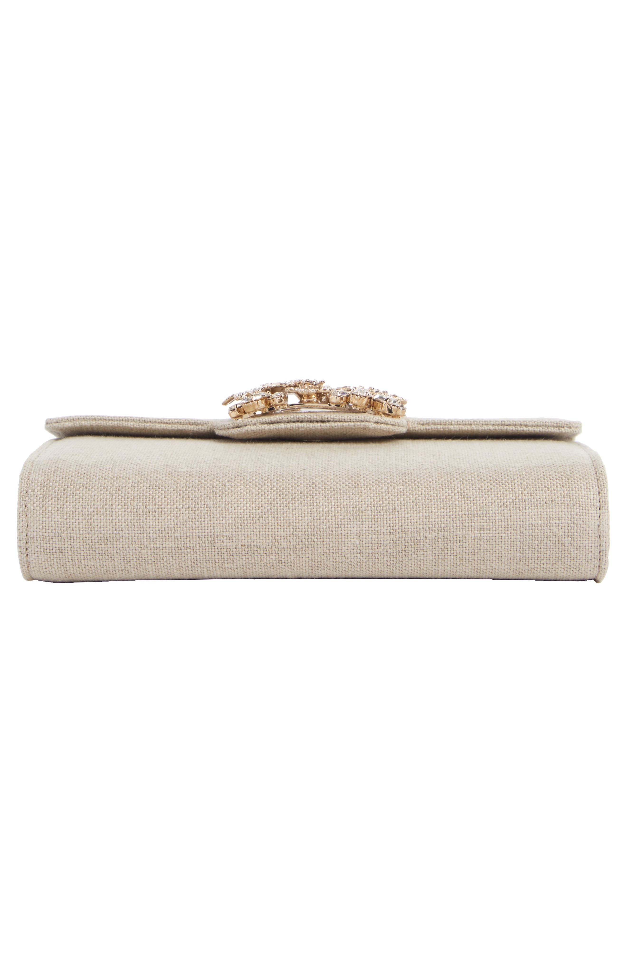 Roger Vivier Bouquet Strass Buckle Linen Mini Clutch, Alternate, color, 