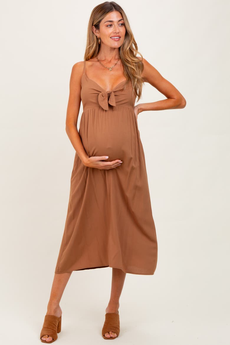 Front Tie Sleeveless Midi Dress, Main, color, Camel