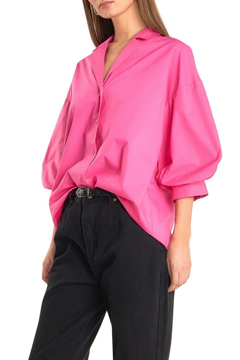 Blouson Sleeve Cotton Shirt, Alternate, color, FUCHSIA
