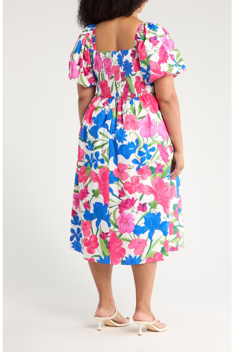 Liran Floral Maray Smocked Cotton Midi Dress, Alternate, color, PINK/ BLUE