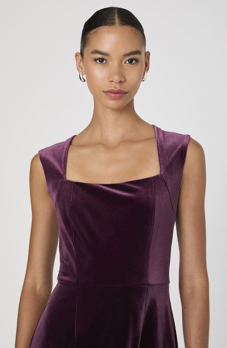 French Connection Square Neck Stretch Velvet Minidress, Alternate, color, Burgundy Red