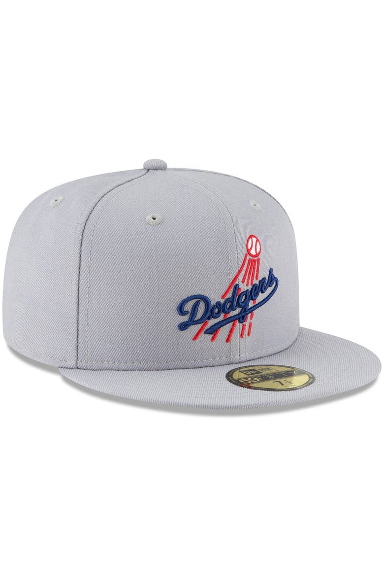 Men's New Era Gray Los Angeles Dodgers Cooperstown Collection Logo 59FIFTY Fitted Hat, Alternate, color, Gray