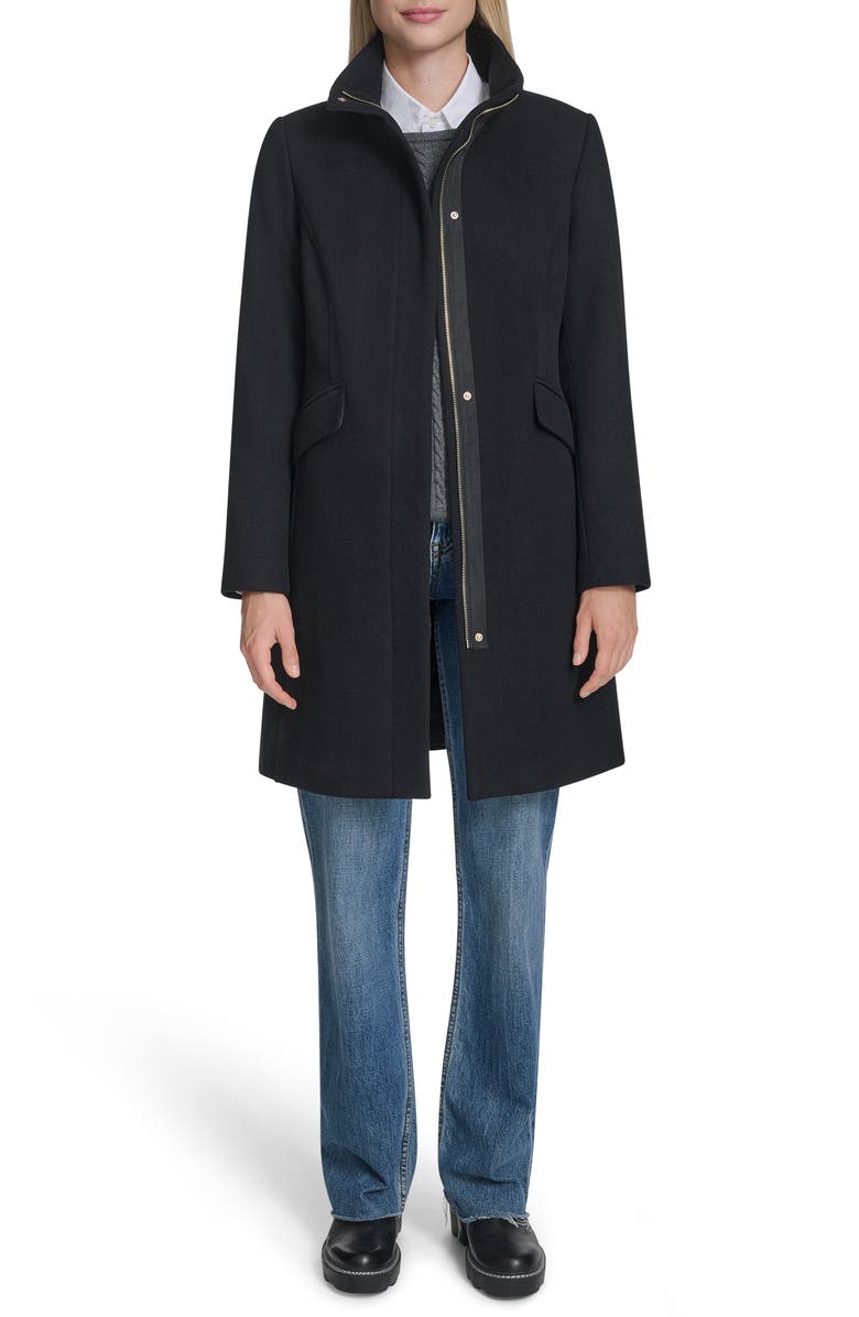Cole Haan Longline Wool Blend Coat, Alternate, color, Black