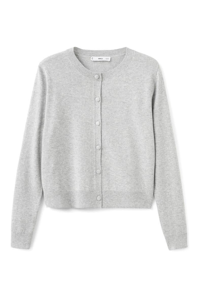 Covered Button Crewneck Cardigan, Alternate, color, LIGHT HEATHER GREY