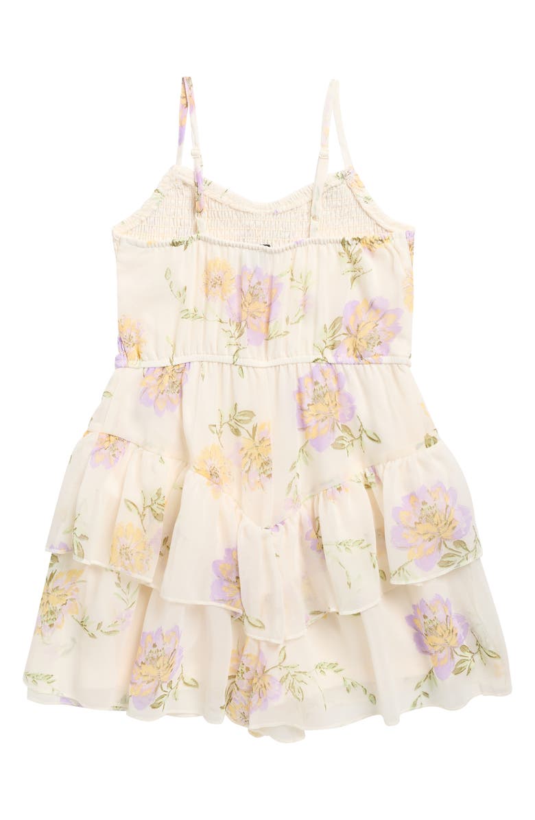 Zunie Kids' Floral Smocked Bodice Romper, Alternate, color, Ivory Multi