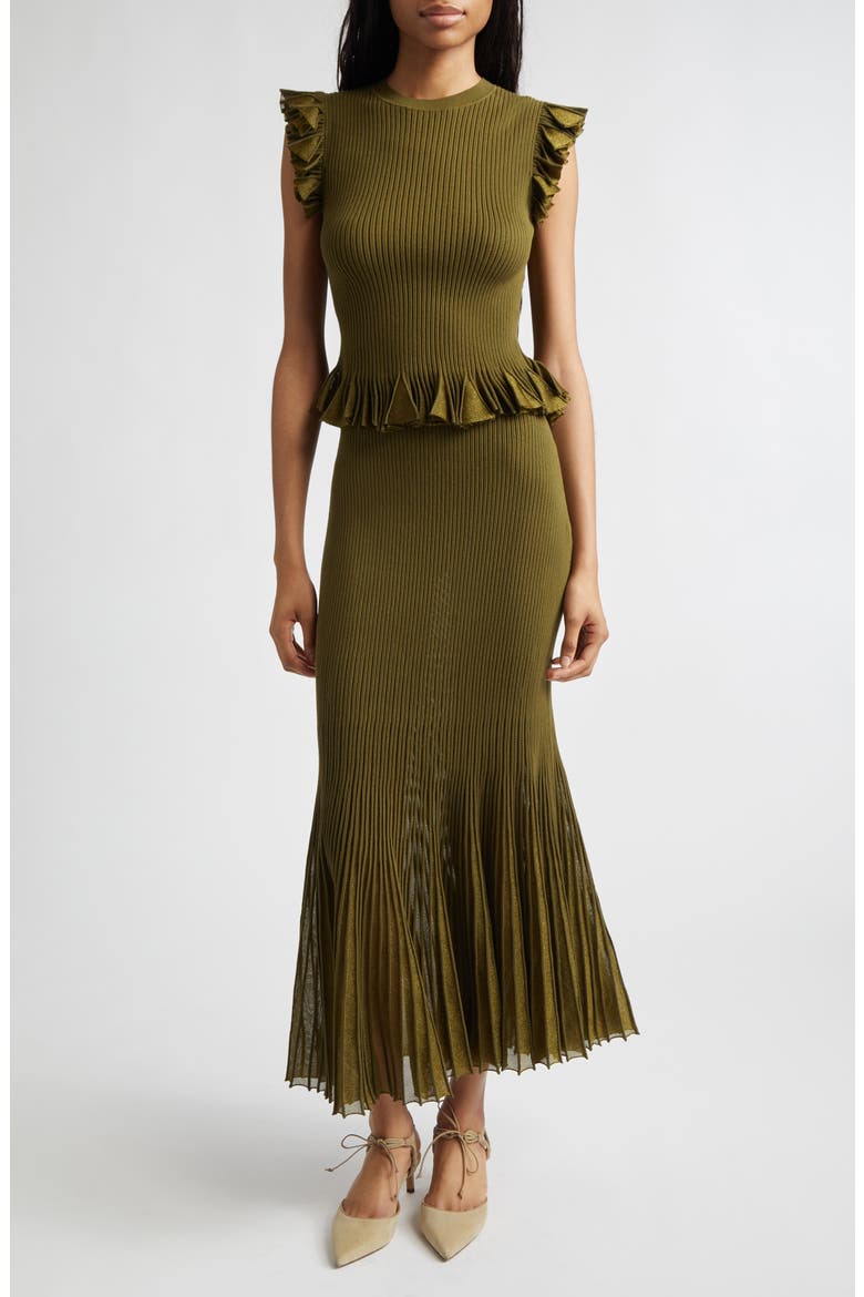 Leila Ruffle Cap Sleeve Sweater, Alternate, color, OLIVE