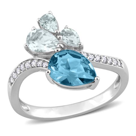 Blue Topaz Aquamarine & Diamond Ring 14k