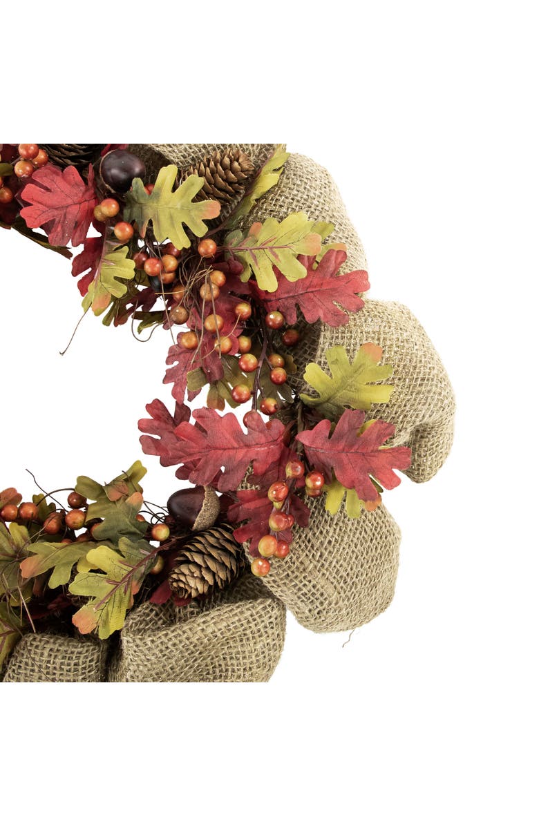 Northlight Rustic Burlap Fall Harvest Wreath with Acorns and Berries, 18-Inch, Alternate, color, 
