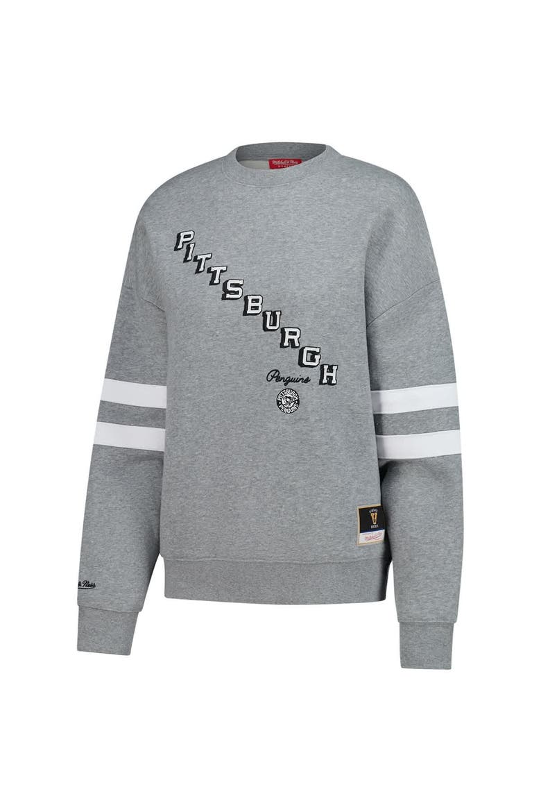 Women's Mitchell & Ness Heather Gray Pittsburgh Penguins Logo Lightweight Pullover Sweatshirt, Alternate, color, Heather Gray