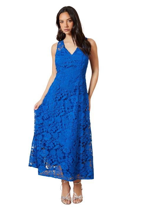 Oasis Floral Lace V-Neck Midi Dress