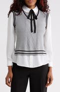 Adrianna Papell Tie Neck Twofer Sweater