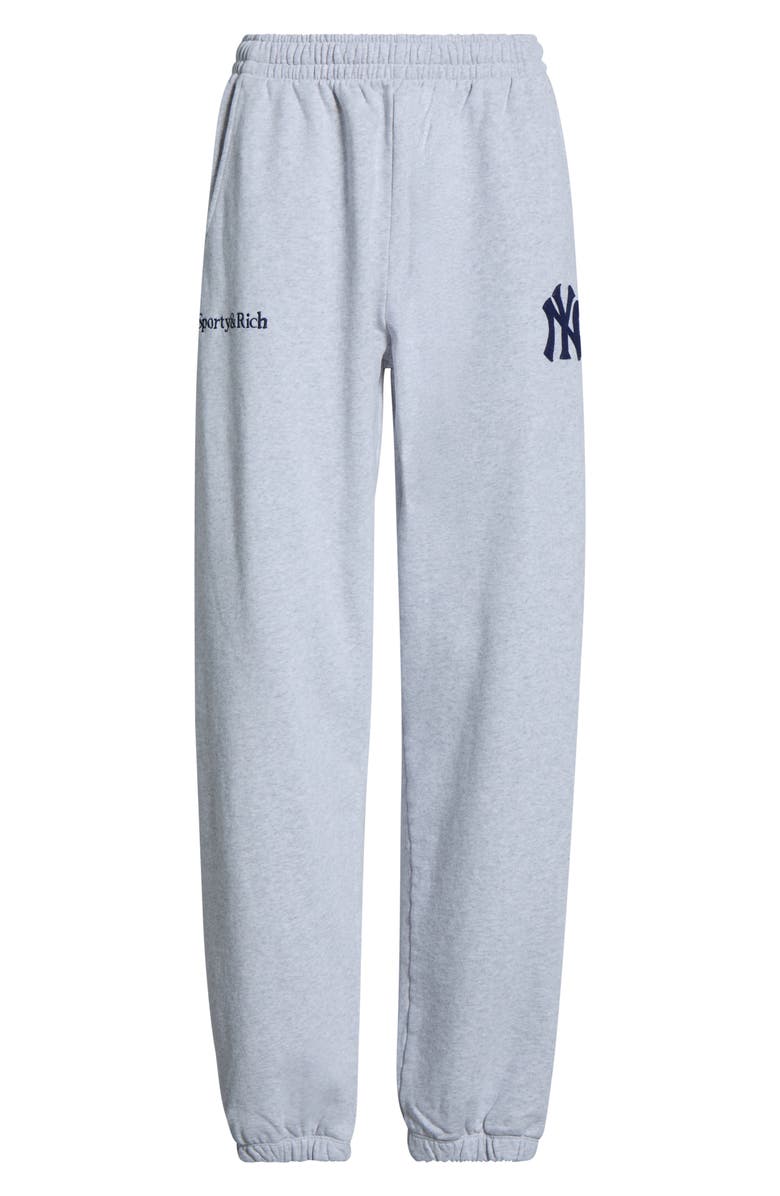 Sporty & Rich Gender Inclusive Heritage Yankees Serif Fleece Sweatshirt, Main, color, Heather Gray