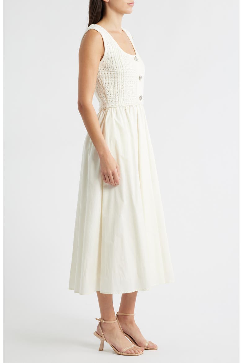 Mixed Media Pointelle Stitch Dress, Alternate, color, IVORY