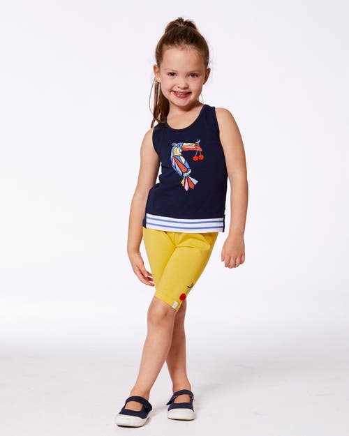 Deux Par Deux Little Girl's Organic Cotton Tank Top Navy Blue And Toucan In Navy Blue And Toucan