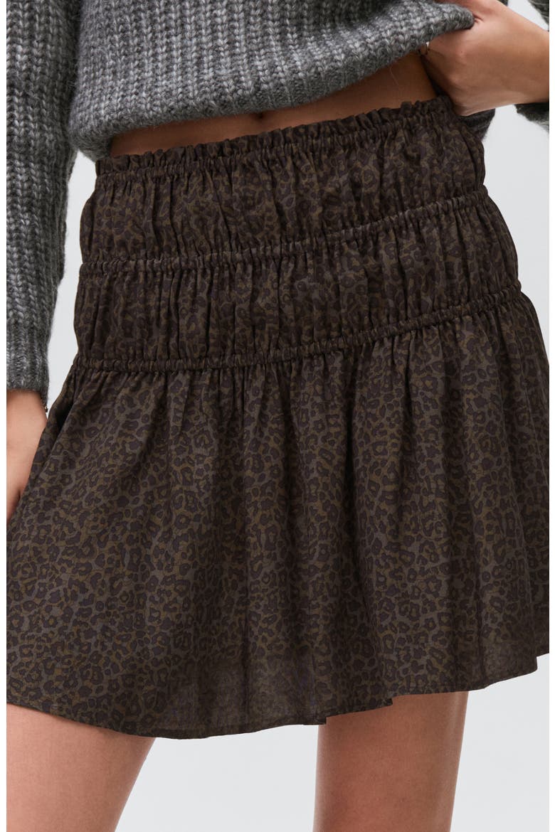 Leopard Print Shirred Miniskirt, Alternate, color, BROWN