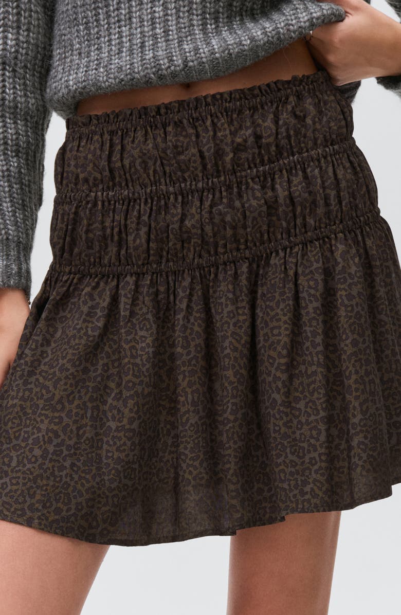 MANGO TEEN Leopard Print Shirred Miniskirt, Alternate, color, Brown