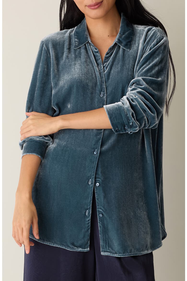 Velvet Button-Up Shirt, Main, color, SEA SPRAY