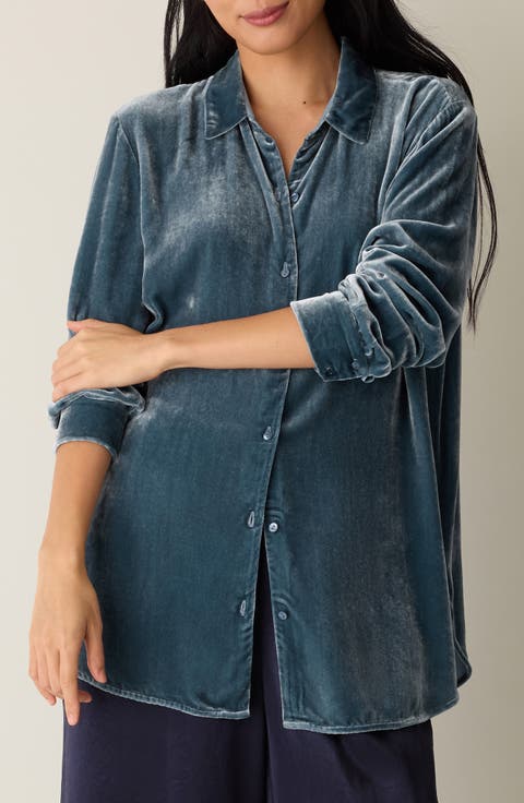 Velvet Button-Up Shirt (Regular & Petite)