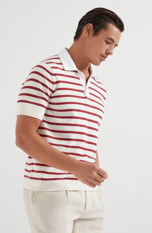 Brunello Cucinelli Striped Cotton Polo Shirt In Red