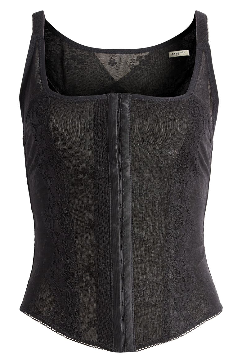 Lace Trim Corset Top, Alternate, color, BLACK