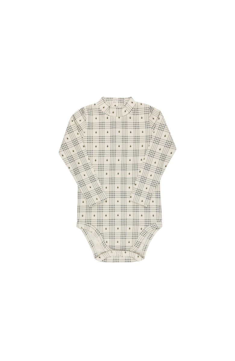 Ely's & Co. Cotton Floral Plaid Collection - Bodysuit + Overalls, Alternate, color, Ivory/Blue