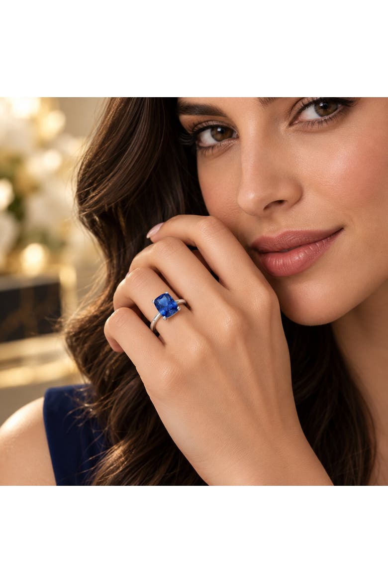 Certified 3.86Ct Blue Sapphire Elongated Cushion Engagement Ring Gold Lab Grown, Alternate, color, 14k White Gold