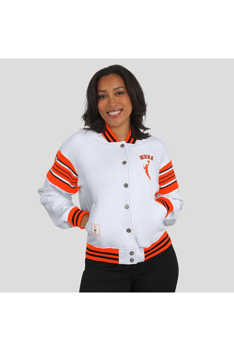 Women's WEAR by Erin Andrews White/Orange WNBA Full-Snap Fleece Sweatshirt Jacket, Alternate, color, White
