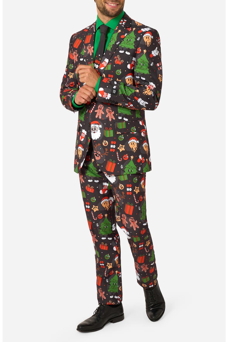 Merry Jinglejoy Slim Fit Two-Piece Suit & Tie Set, Main, color, BLACK