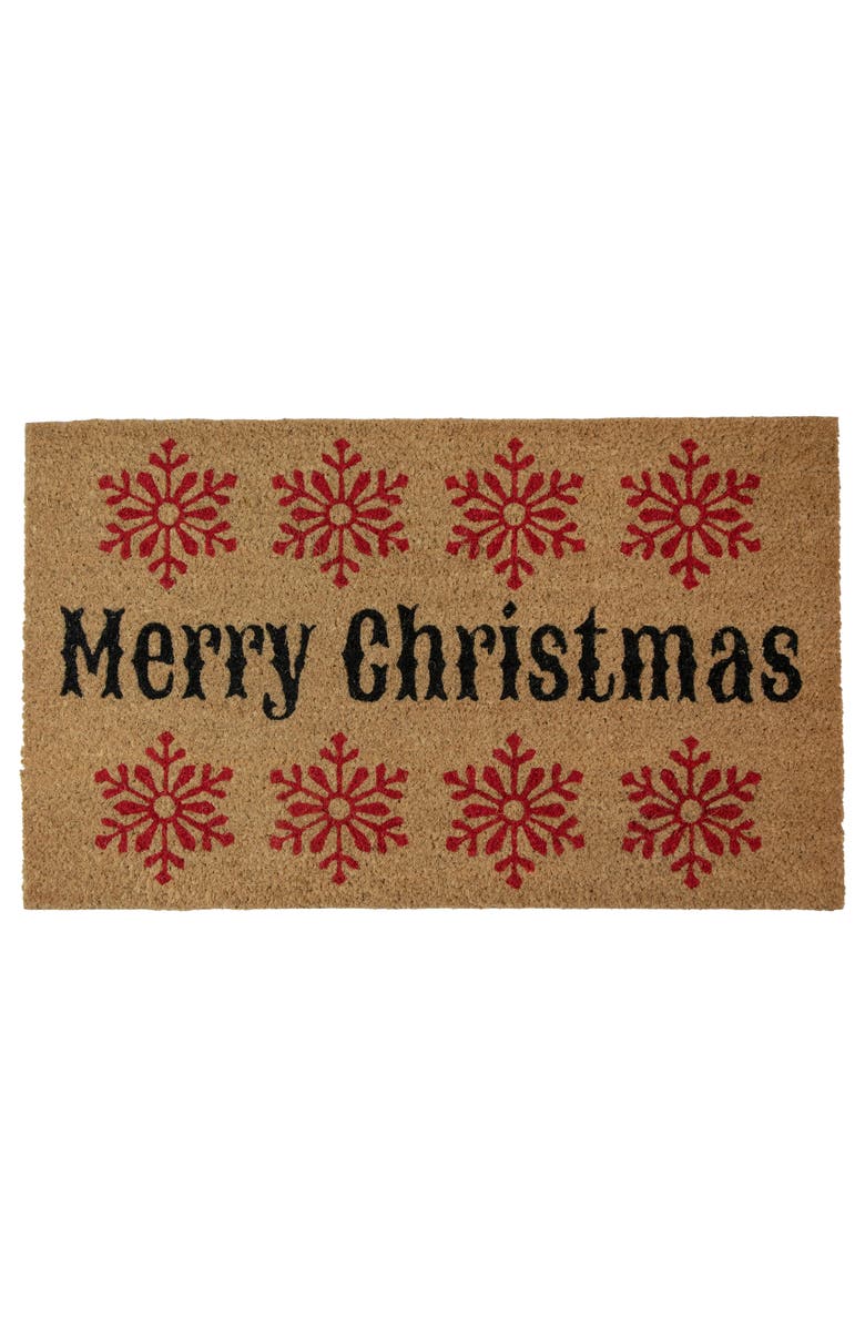 Northlight Natural Coir Merry Christmas Snowflake Doormat 18" x 30", Main, color, Brown