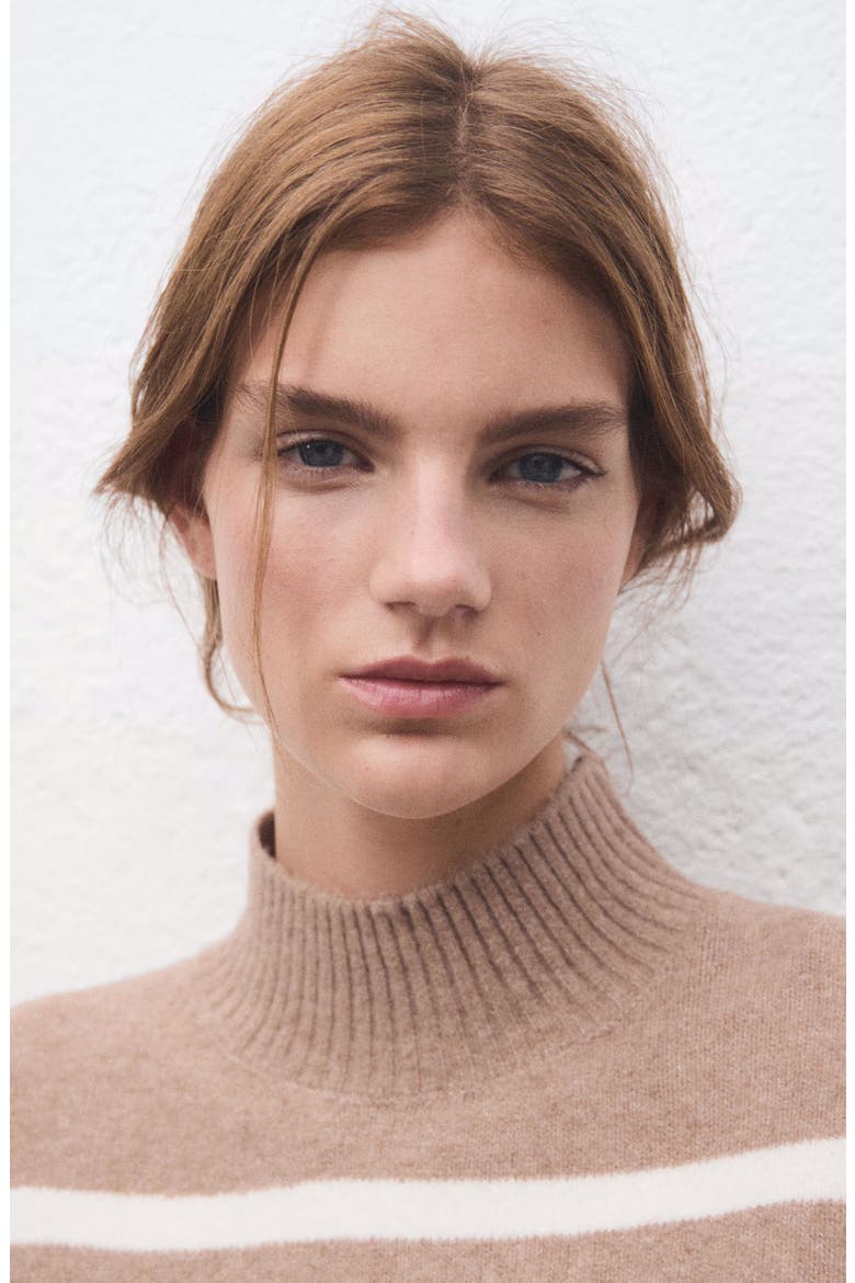 Oversize Stripe Mock Neck Sweater, Alternate, color, LIGHT/ PASTEL BEIGE