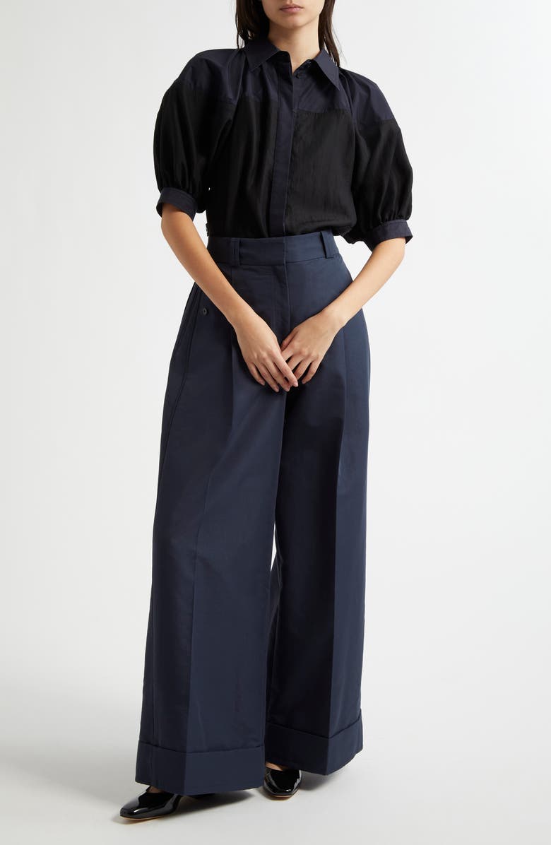 3.1 Phillip Lim Lantern Sleeve Colorblock Button-Up Shirt, Alternate, color, Black Midnight