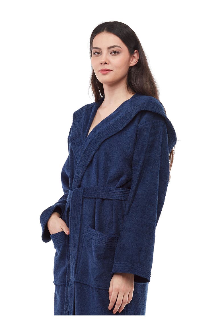 Paradise Womens Hooded Cotton Bath Robe, Alternate, color, Navy