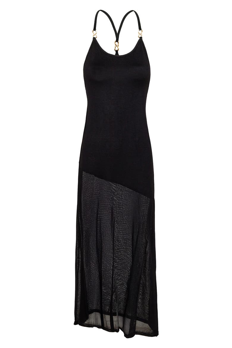 Daphne Semisheer Linen & Cotton Cover-Up Maxi Sundress, Alternate, color, BLACK
