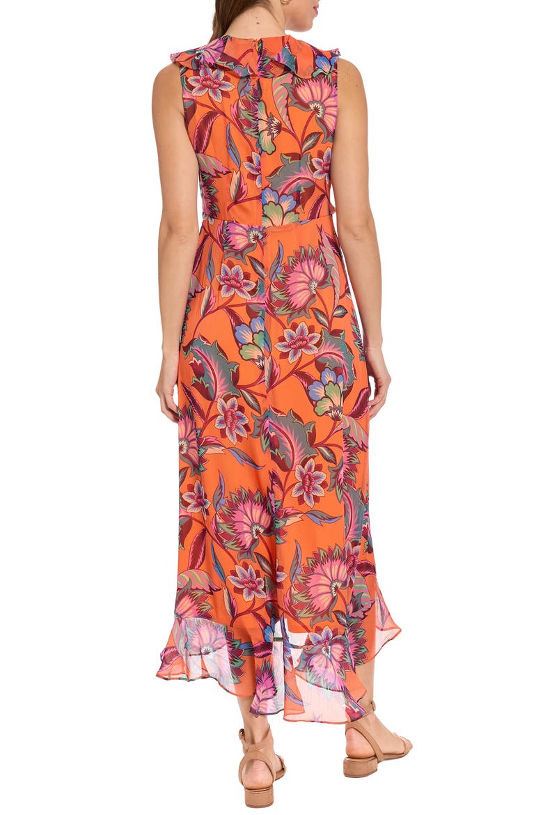 Ruffle Faux Wrap Midi Dress, Alternate, color, ORANGE/ PLUM
