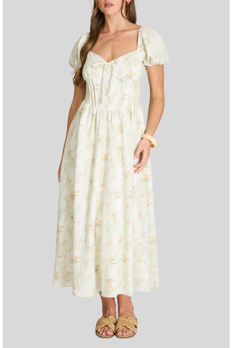 Floral Corset Midi Dress, Main, color, LIGHT OLIVE MULTI