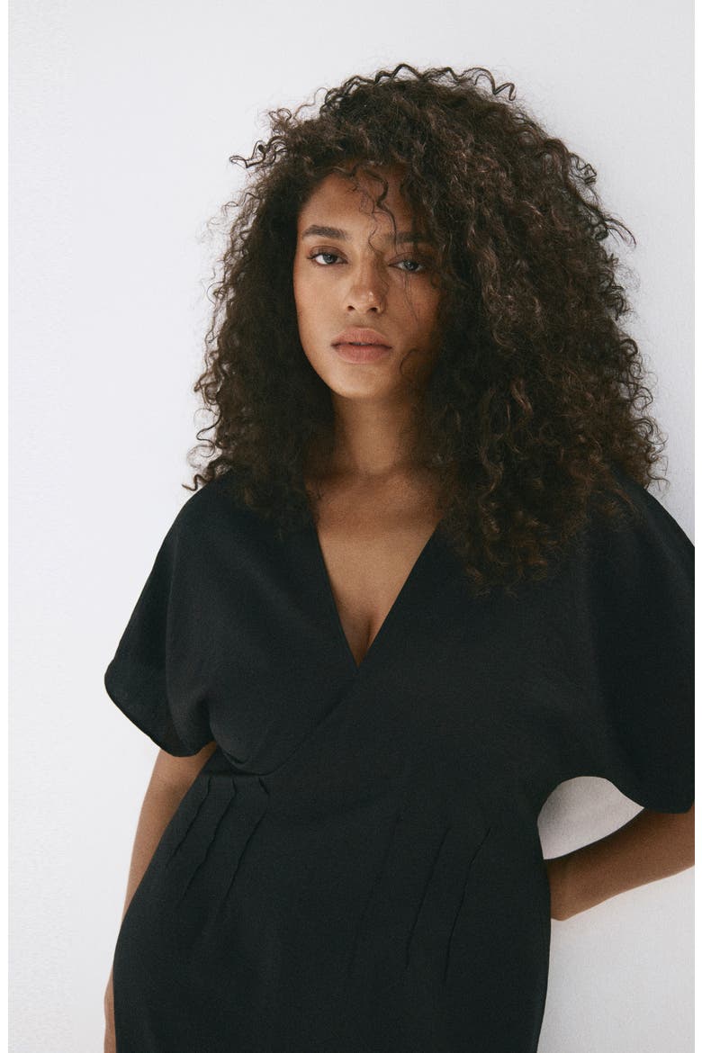 Flared V-Neck Dress, Alternate, color, BLACK
