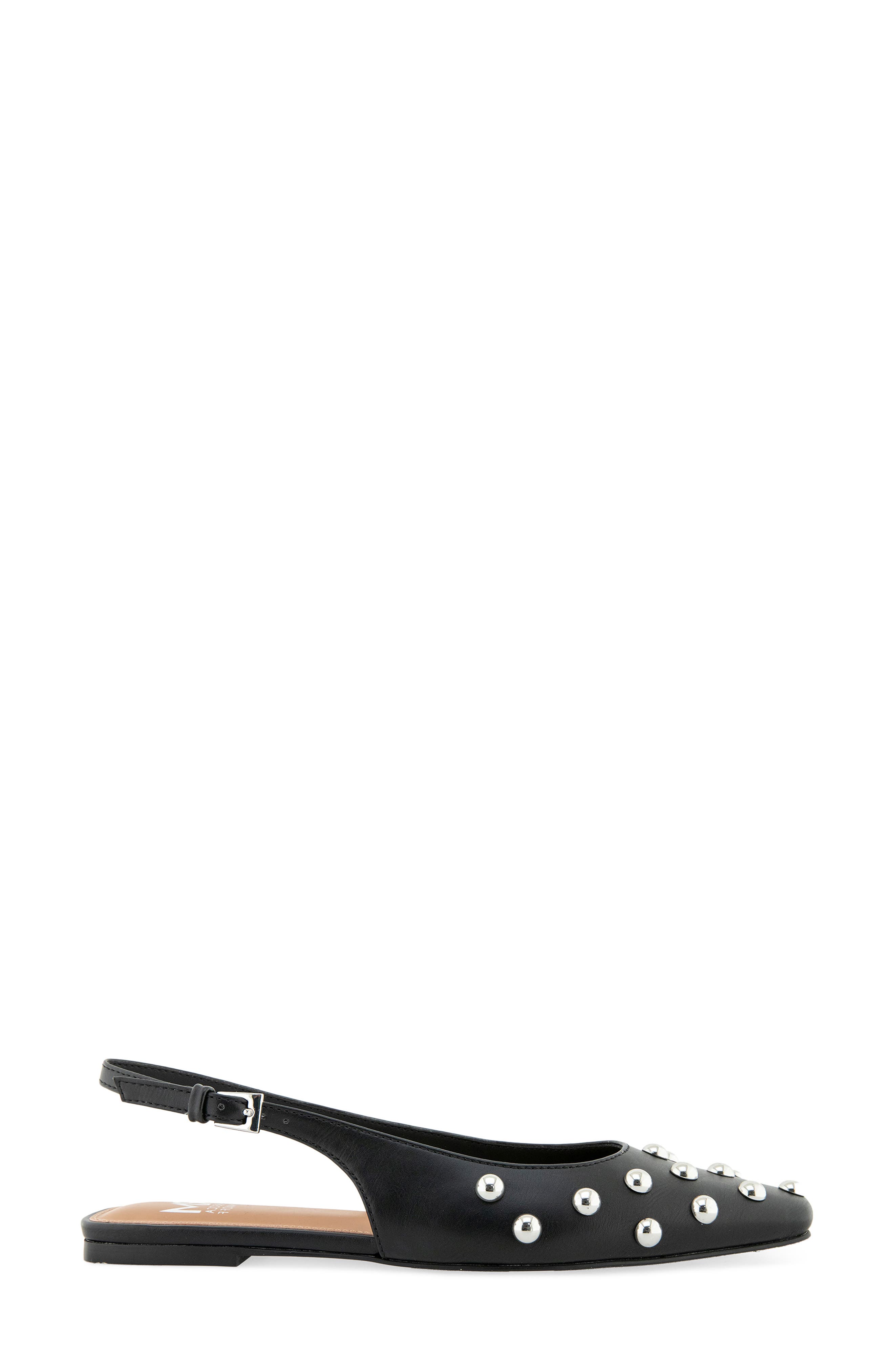 Davina Faux Leather Studded Slingback Flat, Alternate, color, BLACK