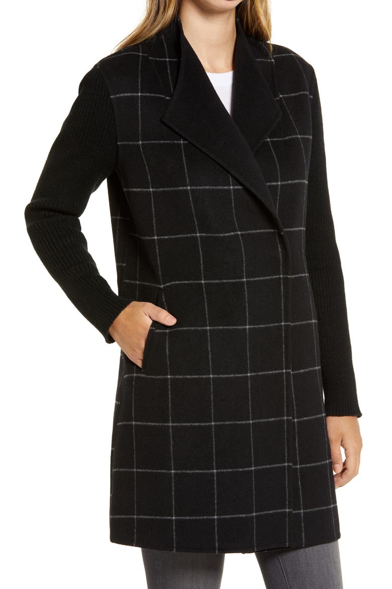 Windowpane Check Knit Sleeve Coat, Alternate, color, BLACK MULTI