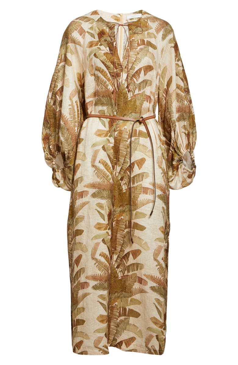 Zimmermann Ascension Tropical Print Long Sleeve Linen, Alternate, color, Green Palm