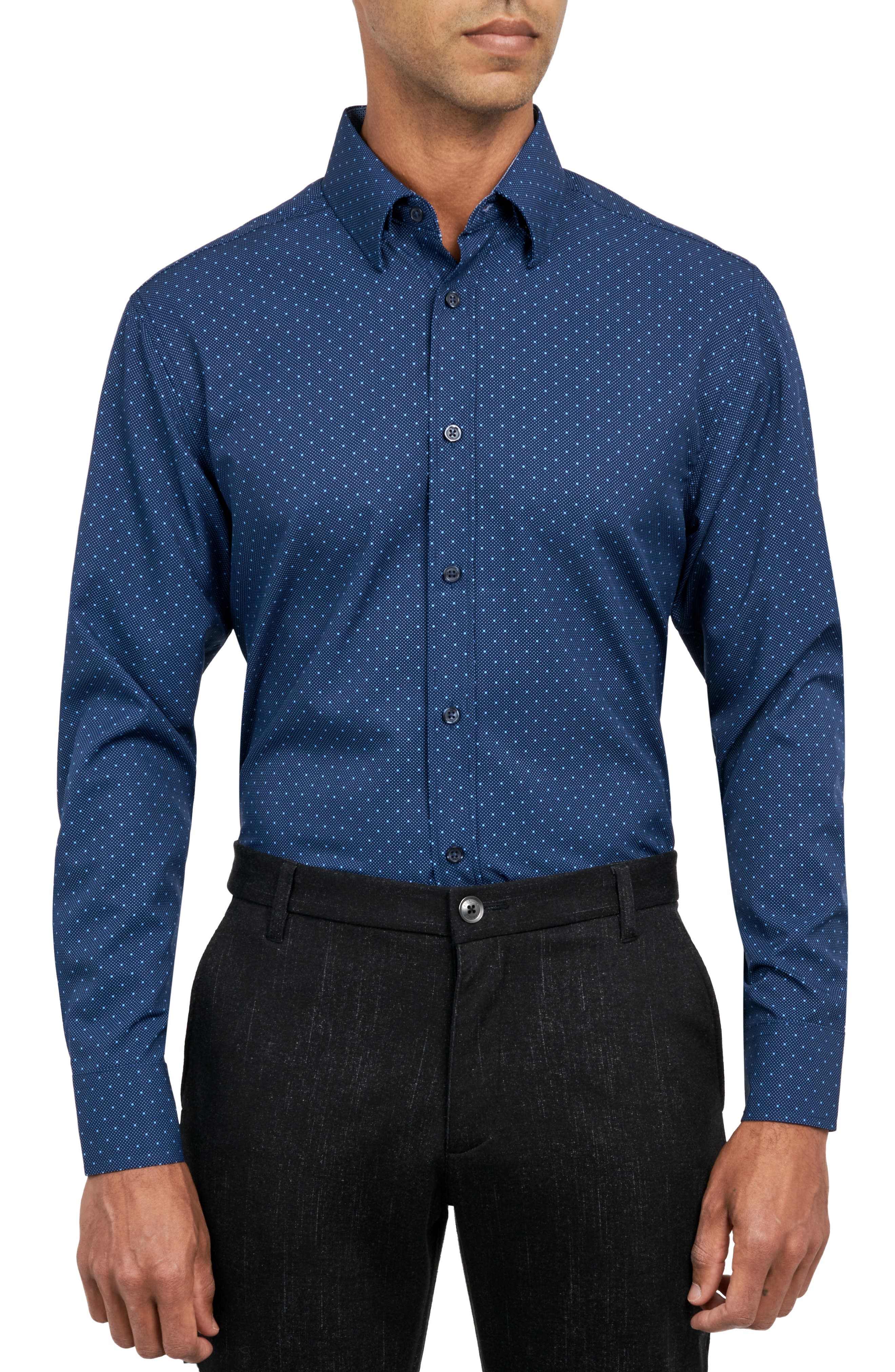 W.R.K Regular Fit Dot Print Performance Stretch Dress Shirt