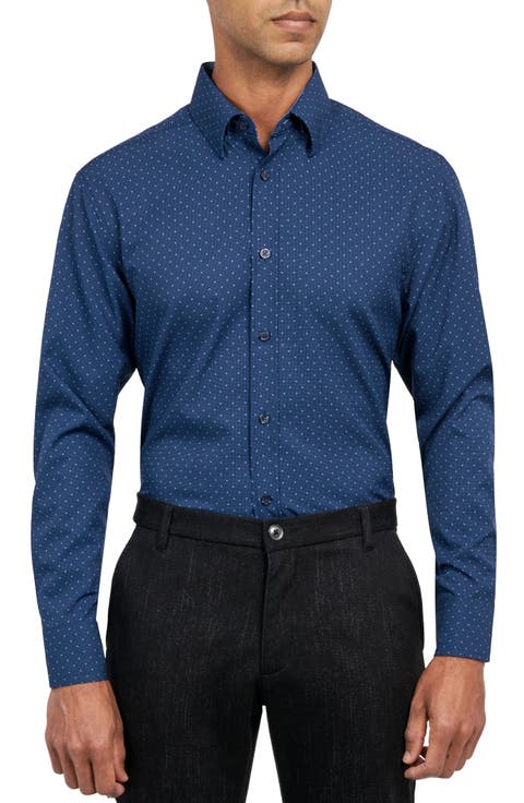 Regular Fit Dot Print Performance Stretch Dress Shirt