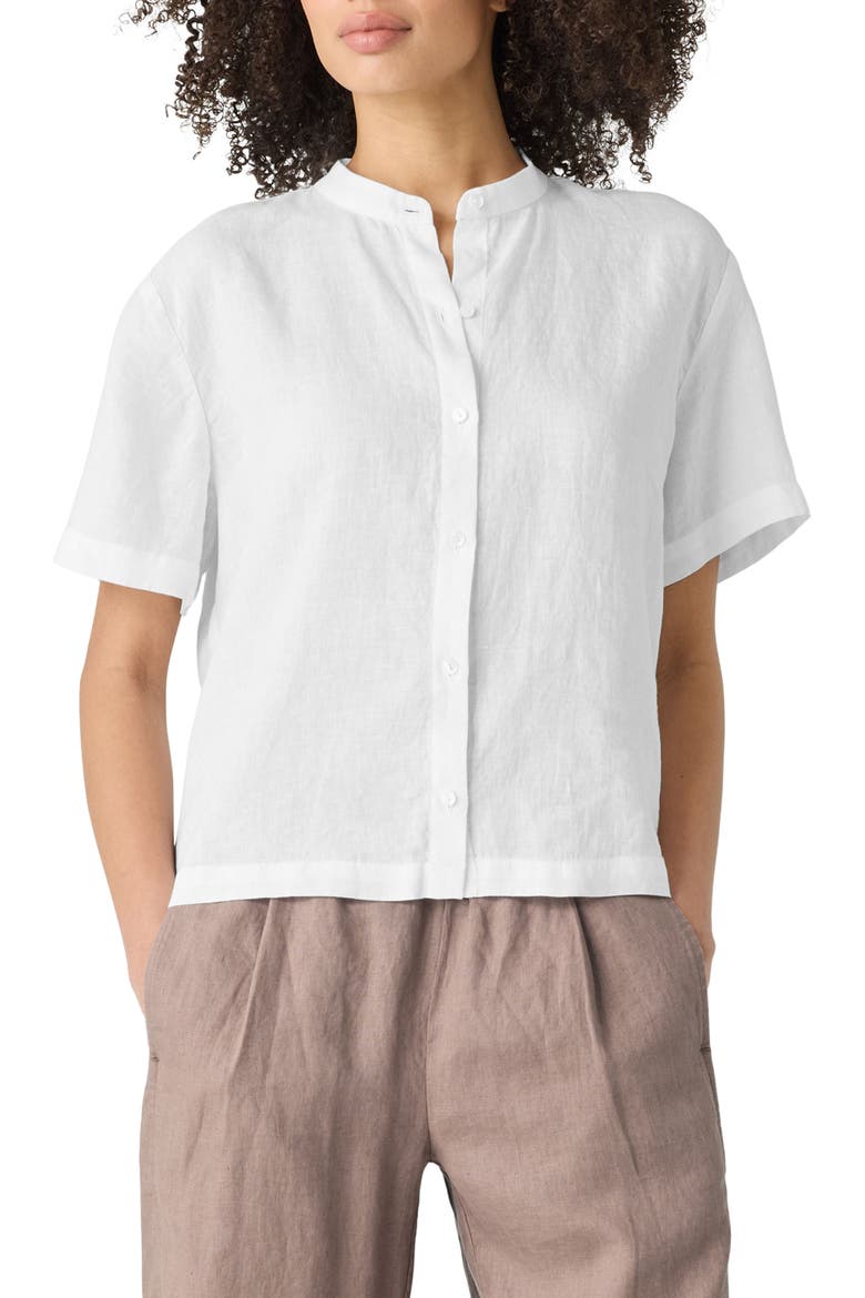 Short Sleeve Organic Linen Button-Up Shirt, Main, color, WHITE