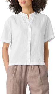 Eileen Fisher Short Sleeve Organic Linen Button-Up Shirt