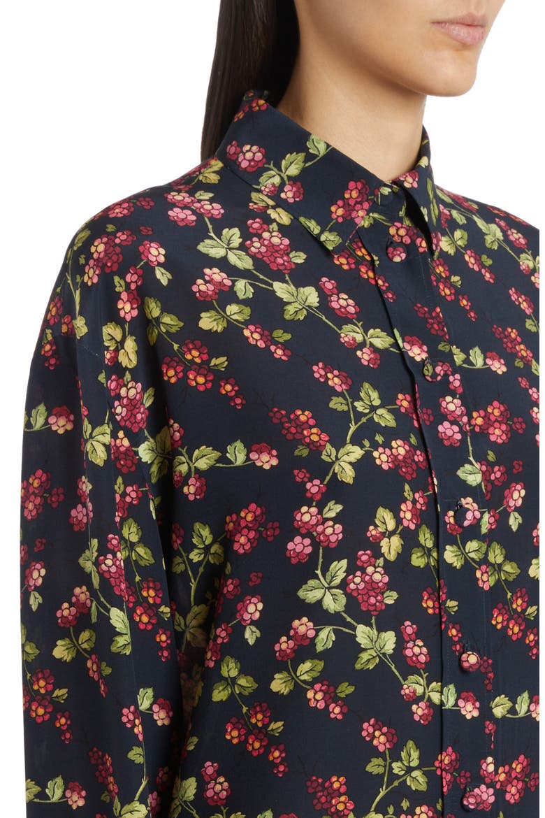 Berry Print Long Sleeve Silk Button-Up Tunic, Alternate, color, 0200 - BLU