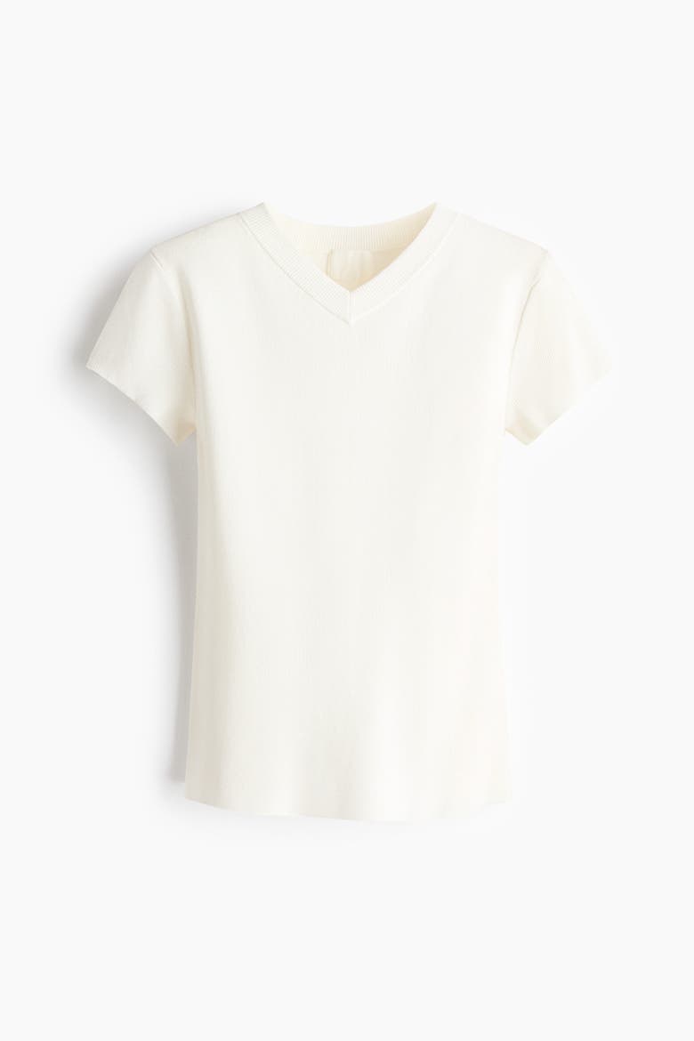 Fine-Knit Viscose-Blend T-Shirt, Alternate, color, Cream