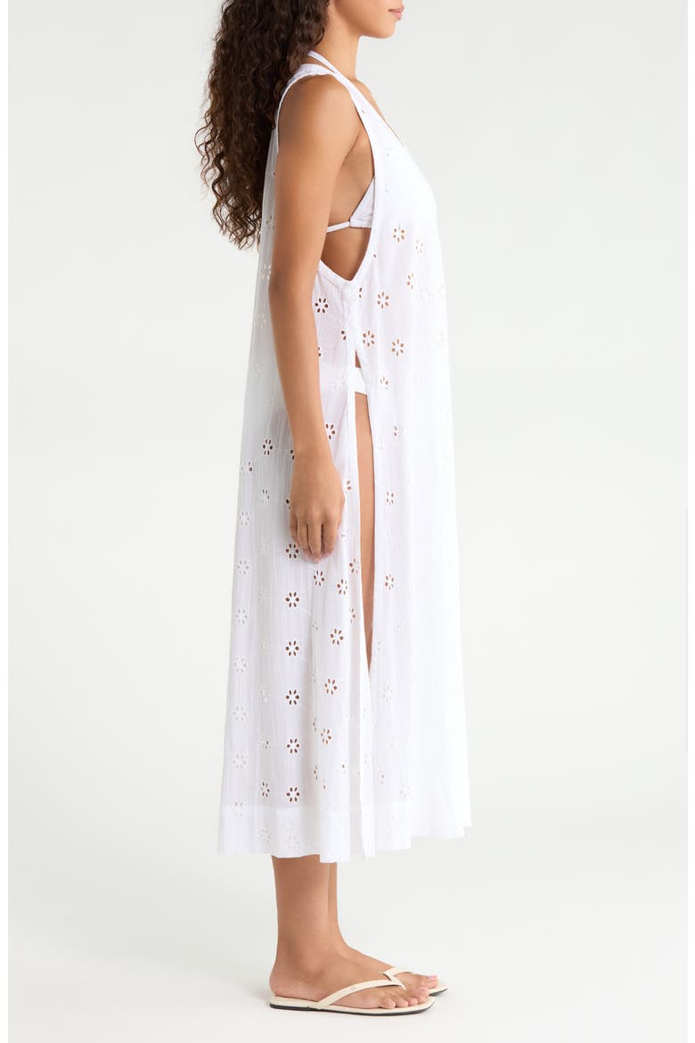Eyelet Cotton Button Front Maxi Dress, Alternate, color, WHITE