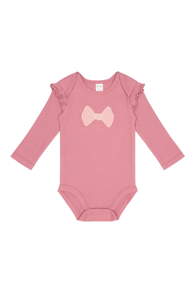 Ribbed Ruffle Bodysuit, Skirted Leggings, Headband & Socks Set, Alternate, color, BOWS