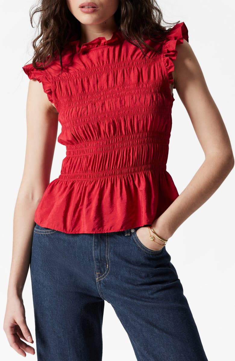 & Other Stories Smocked Ruffle Trim Top, Main, color, Red Medium